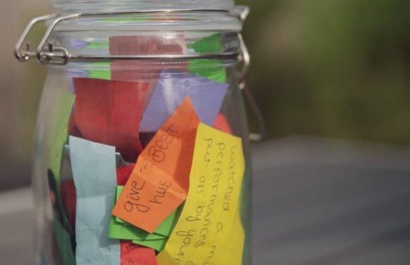 Jar filled with slips of "Thankfulness Papers"