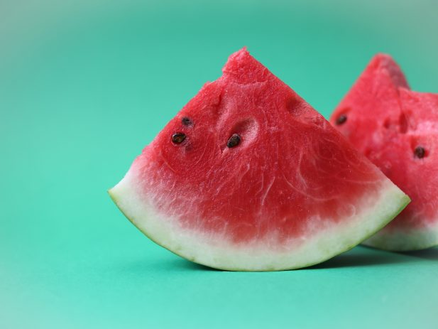 Two quarter slices of watermelon