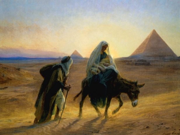 Joseph, Mary and baby Jesus flee to Egypt